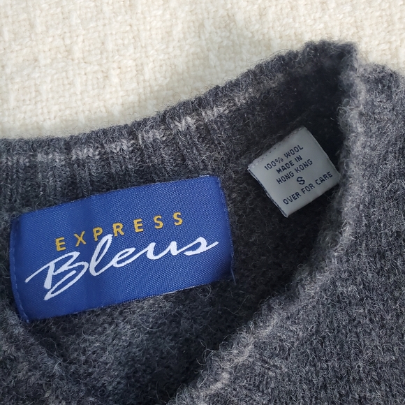 Wool sweater vest unisex size Small gray knit by Express Bleus - Picture 2 of 7